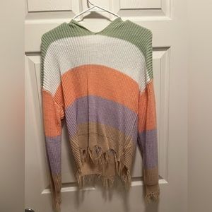 Knit Multicolor Sweater V Neck with Hood